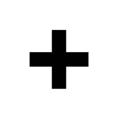 A black plus sign centered on a plain white background.