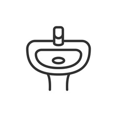 Sink with faucet, linear icon. Bathroom fixture for handwashing. Line with editable stroke.
