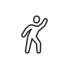 Person dancing with raised arm, linear icon. Expressive solo dance pose. Line with editable stroke.
