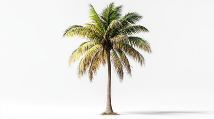 Tropical palm tree, vibrant green and yellow fronds, isolated against white background