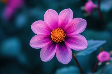 Fototapeta premium Pink flower close-up with yellow center and blurred background