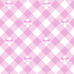 seamless pattern with ribbon on pink plaid