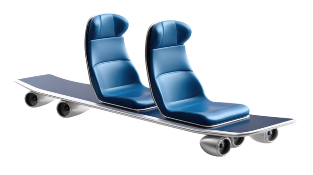 Futuristic transport concept: A visionary concept of personal transport, blending skateboard-inspired design with the comfort of passenger seating.