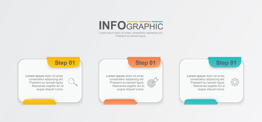 Clean infographic with three steps and colorful tabs