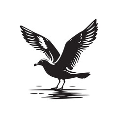 Obraz premium Herring Gull Vector Silhouette, Majestic Seabird Design, Coastal Bird Illustration, Detailed Avian Outline, Ocean Wildlife Art, Marine Bird Symbol. 