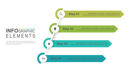 Diagonal arrow infographic with four steps and icons
