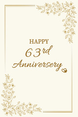 Elegant 63rd  Anniversary Greeting Card with Floral Border