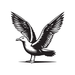 Herring Gull Vector Silhouette, Majestic Seabird Design, Coastal Bird Illustration, Detailed Avian Outline, Ocean Wildlife Art, Marine Bird Symbol.
