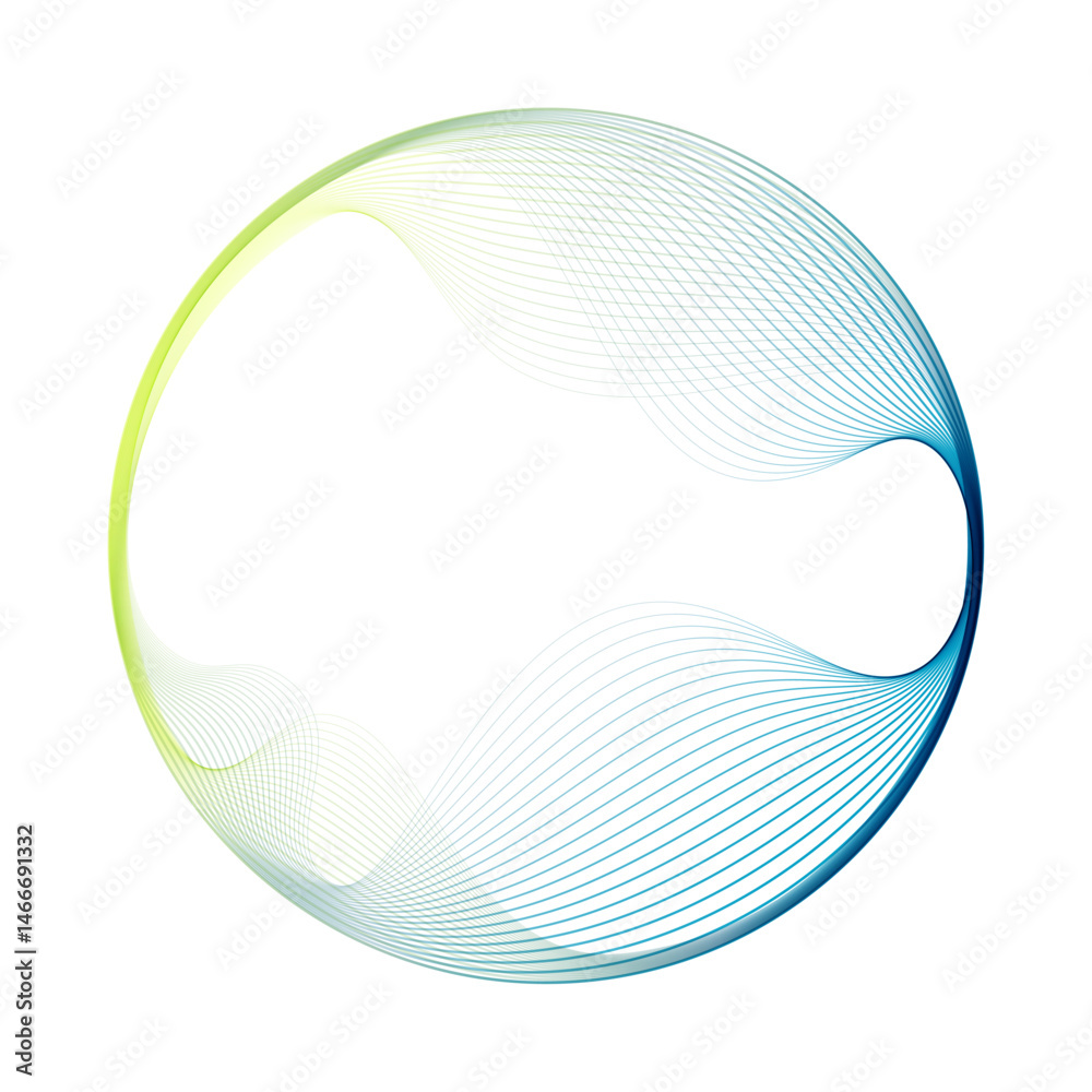 Aufkleber Abstract vector round shape of wavy lines flowing smooth curve colorful gradient green blue line on transparent background in concept of technology, science, music, modern.