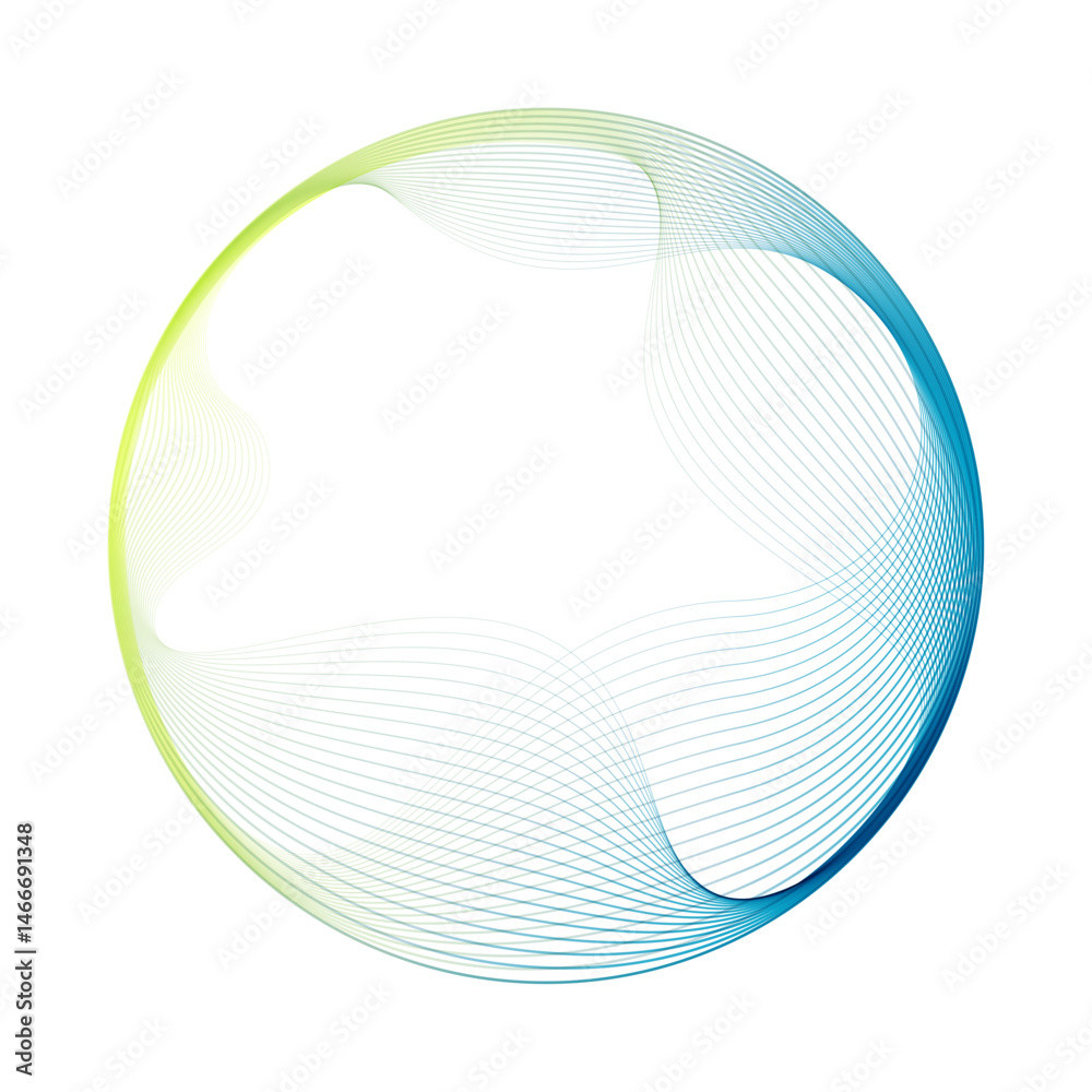 Poster Abstract vector round shape of wavy lines flowing smooth curve colorful gradient green blue line on transparent background in concept of technology, science, music, modern.