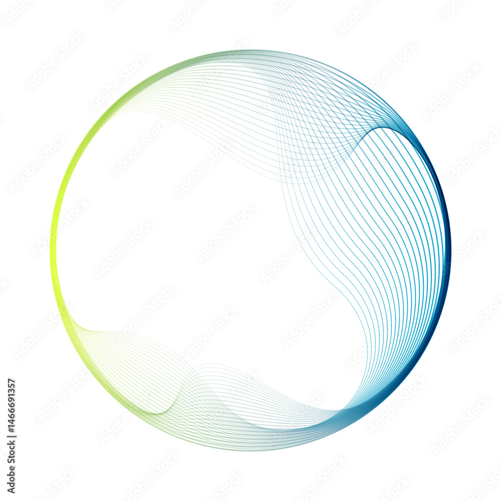 Poster Abstract vector round shape of wavy lines flowing smooth curve colorful gradient green blue line on transparent background in concept of technology, science, music, modern.