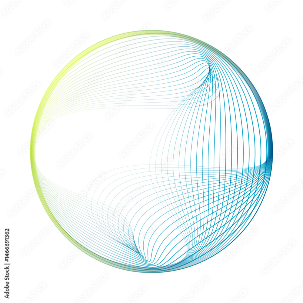 Poster Abstract vector round shape of wavy lines flowing smooth curve colorful gradient green blue line on transparent background in concept of technology, science, music, modern.