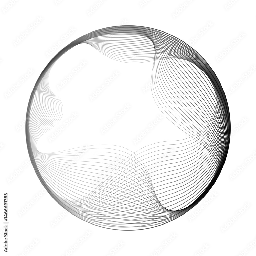 Poster Abstract vector round shape of wavy lines flowing smooth curve black line on transparent background in concept of technology, science, music, modern.