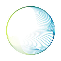 Fototapeta na wymiar Abstract vector round shape of wavy lines flowing smooth curve colorful gradient green blue line on transparent background in concept of technology, science, music, modern.