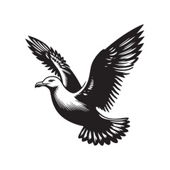 Herring Gull Vector Silhouette, Majestic Seabird Design, Coastal Bird Illustration, Detailed Avian Outline, Ocean Wildlife Art, Marine Bird Symbol.
