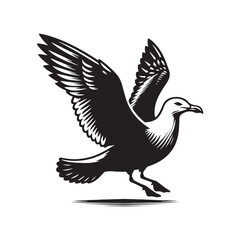 Herring Gull Vector Silhouette, Majestic Seabird Design, Coastal Bird Illustration, Detailed Avian Outline, Ocean Wildlife Art, Marine Bird Symbol.
