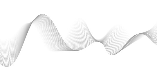 Abstract vector design featuring smooth, flowing gray wave lines on a white background. The waves should have a soft gradient and elegant curves, creating a sense of motion and calm. 