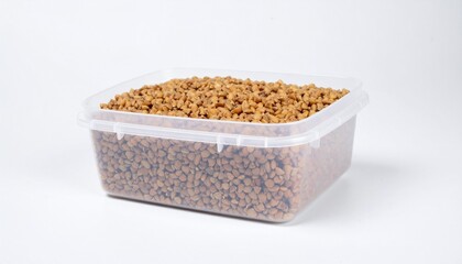 Plastic Canister with Whole Grains on Isolated White Background