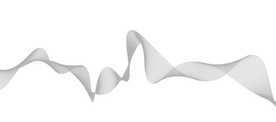 Abstract vector design featuring smooth, flowing gray wave lines on a white background. The waves should have a soft gradient and elegant curves, creating a sense of motion and calm. 