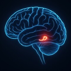 Highlighted Hippocampus in Human Brain Anatomy on Dark Background

