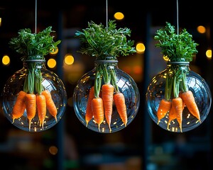 Vegetables suspended inside glowing levitating glass orb high definition clarity intricate texture cinematic lighting 8k resolution perfect symmetry no logo no blurry no unclear scene no human