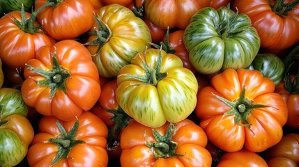 Obraz premium Colorful heirloom tomatoes in a fresh display.