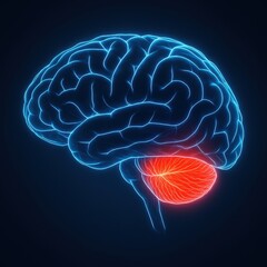 Obraz premium Highlighted Cerebellum in Human Brain Illustration on Dark Background