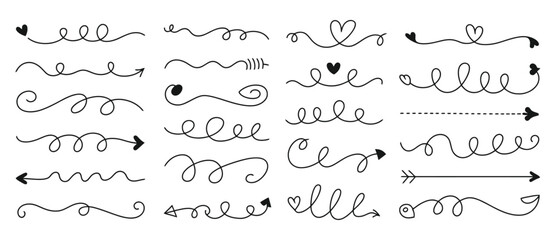 Obraz premium Hand drawn zigzag, swirl, curve, arrow, and flourish vector lines for elegant invitations, artistic dividers, and creative decorative projects