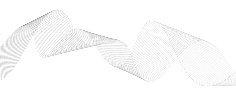 Abstract vector design featuring smooth, flowing gray wave lines on a white background. The waves should have a soft gradient and elegant curves, creating a sense of motion and calm. 