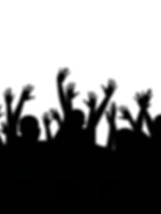 Fototapeta premium Cheering Crowd Black Silhouette of Diverse People Jumping on White Background
