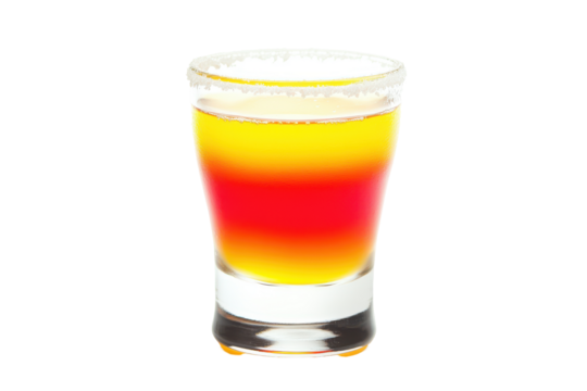 Sunrise shot a vibrant cocktail with salted rim glows against the dark