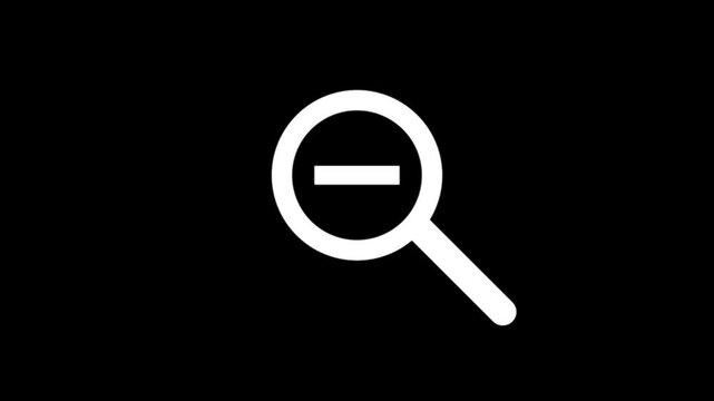 White color zoom out icon on black background animation