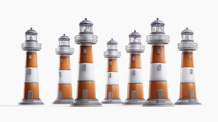 Colorful lighthouse illuminating the coastline with three distinct colors in a striking pattern against the ocean background