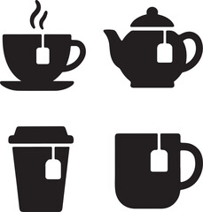 Tea Icon Set Silhouette Design Teacup and Herbal Drink Vector Illustration. 
