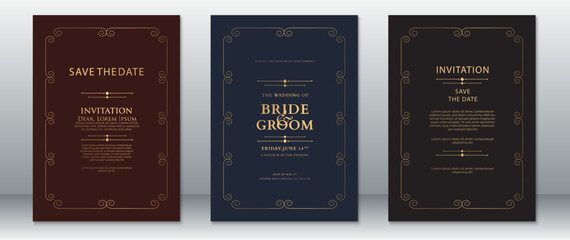 Luxury Dark Wedding Invitation Templates with Gold Vintage Frame © Eaks1979
