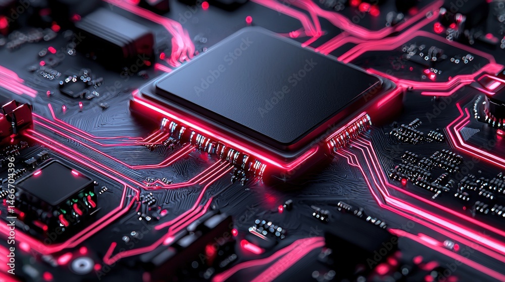 Poster high-tech computer processor captured in detail showcasing advanced technology and engineering desig