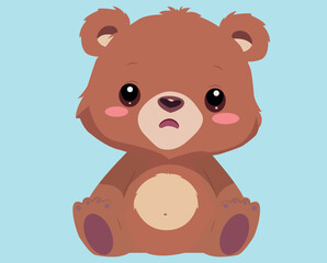 A cute teddy bear with a sad expression on a pastel background.