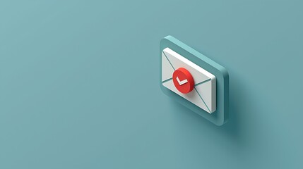 A modern 3D email icon with a red check mark on a blue background