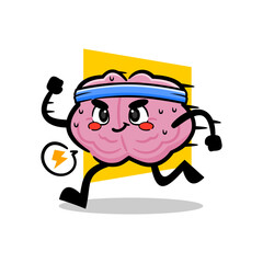 Illustration of a Funny Brain Character Jogging. Cute Brain Mascot Running for Fitness.