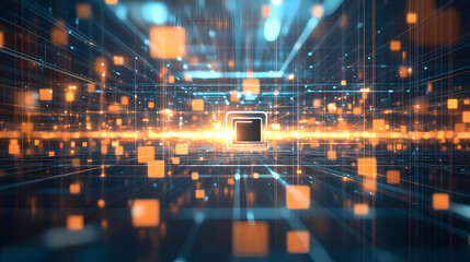 Obraz premium An abstract digital representation of network, with data flowing. The scene is filled with bright lines and data points, evoking a sense of technological advancement and connectivity