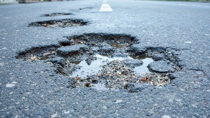 Damaged city street with potholes