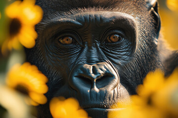 A Gorilla’s Calm Gaze in the Golden Sunrise – Portrait of Strength and Serenity in the Wild.