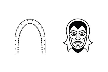 Vector illustration of a vampire face and an arched graphic element in minimalist style