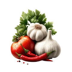 Mixed Vegetable Pack with Garlic, Chili, Onion in Clean Vector Look on White , Transparent Background