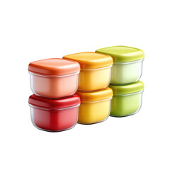 Plastic Baby Food Containers with Colorful Lids , Transparent Background