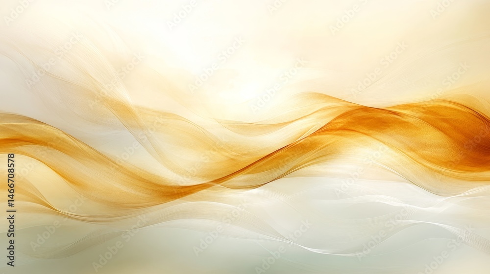 Wall mural abstract fluid art golden waves flowing on a soft gradient, creating a luxurious and elegant design