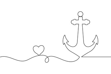 Ship anchor continuous one line drawing and vector illustration © seyam