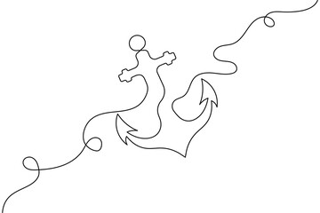 Ship anchor continuous one line drawing and vector illustration