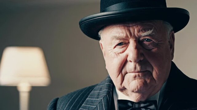 Elegant senior man removing his hat