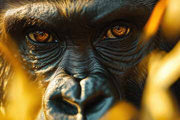 A Gorilla’s Calm Gaze in the Golden Sunrise – Portrait of Strength and Serenity in the Wild.